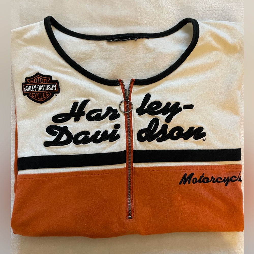 Harley-Davidson Orange Cream Black Stripe Zip-Up‎ Bikercore Tee